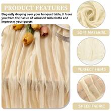eluckya 12pcs Soft Cheesecloth Balinese Table Runners, 6 Feet Long Tulle Fabric, Suitable For Bohemian Style Wedding Party, Bridal Shower, Home Decor, Baptism And Christmas Table Decoration. - Rượu sâm banh - Xem 3