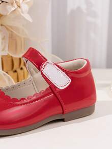 Girls' Cute Scalloped Trim Mary Jane Princess Ballet Flats, Solid Color - Red - View 6