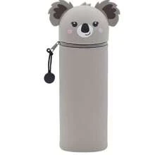 2-In-1 Soft Silicone Bag Kawaii Pencil Case, Desk Pencil Holder, Zipper, Pencil Pouch For Colored Pencils And Markers, Office, University, Cute School Supplies, Animal Pencil Holder, Girls Kawaii Koala - 灰色 - 查看 1