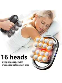 16-Head Fascia Massage Gun, Deep Tissue Massager, Portable Muscle Massage Gun For Back And Neck Muscle Relaxation, 30 Adjustable Speeds, Digital Display - Black - View 2