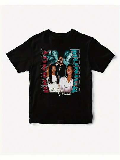 Camiseta gráfica Brandy & Monica - The Boy Is Mine, ropa casual unisex para fanáticos de la música, ajuste cómodo para todas las estaciones, manga regular, cuello redondo, impresión por transferencia de calor, perfecta para uso diario y de fin de semana, camiseta de cuello redondo cómoda para fanáticos de la música