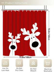 1/4pcs Elegant Christmas Reindeer Print Shower Curtain, Waterproof Mold-Resistant Multi-Functional Polyester Knit Bath Curtain With Hooks, Top Style Pleated Fold, Seasonal Holiday Theme, Animal Design, No Lining, Woven Fabric,Home Decoration Bathroom Decor