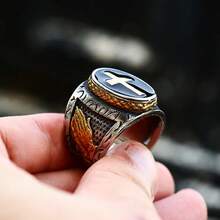 1pc Stainless Steel Cast Praying Hand Ring, 1pc Titanium Steel Cross Resin Filled Ring