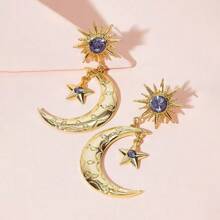 1 par de pendientes largos con diseño de nicho elegante minimalista retro de diosa, sol, luna y estrella