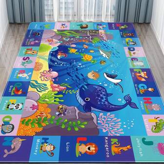 Ocean Animal Printed Game Mat, Educational ABC Puzzle Carpet, Soft Crawling Pad, Room Rug, Gift Mat