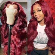 Burgundy Lace Front Wig Body Wave Human Hair 13x4 HD Transparent 99J Lace Front Wigs Human Hair Pre Plucked With Baby Hair 250% Density Body Wave Glueless Human Hair Wigs For Women - S99J - 查看 9