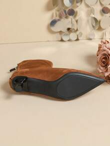 Women's Pointed Toe High Heel Ankle Boots, New Small Kitten Heel Faux Suede Boots For Winter - Brown - View 8