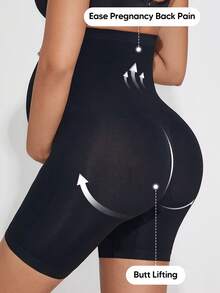 1PC High Waist Maternity Short, Over Belly Support, Stretchy Pregnancy Pants, Workout Yoga Activewear, For All Stages Of Pregnancy - Black - View 2
