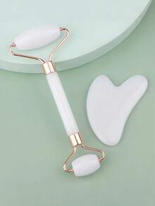 2pcs Facial Beauty Massage Tool Set, Includes Massage Roller And Gua Sha Board, Beauty Scraper And Massage Roller Set, Facial Gua Sha Massage Tool Set, Massage Roller, Gua Sha Board, Suitable For Body Meridian Gua Sha Massage, Applicable To Body And Back, Facial Beauty Lifting Massage, Halloween, Christmas