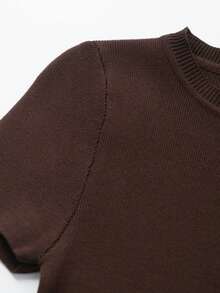 Áo thun nữ tay ngắn cổ tròn màu trơn, kiểu dáng rộng rãi, thích hợp mặc mùa hè. - màu nâu - Xem 3