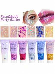 2pcs Chameleon Gold Body Glitter,Mardi Gras Outfit For Women,Color Changing Face Glitter,Chunky Glitter Face Paint,Holographic Glitter Sequins For Face Body Hair,Send A Makeup Brush As A Gift,Festival Party Glitter Makeup Festival Costume Props,Cos,Halloween - Multicolor - View 2