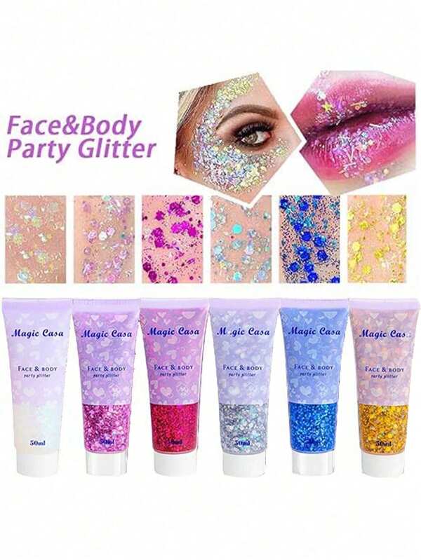 2 peças de glitter dourado camaleão para o corpo, traje de carnaval feminino, glitter que muda de cor, tinta facial com glitter grosso, lantejoulas holográficas com glitter para pelos do rosto e corpo, envie um pincel de maquiagem como presente, maquiagem com glitter para festa de festival, acessórios para fantasias de festival, fantasias de Halloween