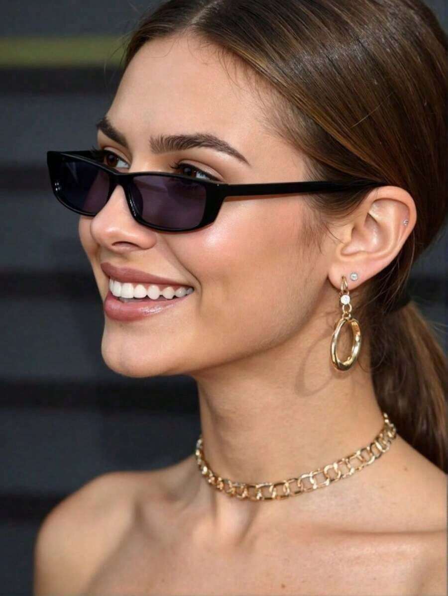 1PC Y2K Small Frame  Glasses For Summer Commuting Scenes, Small Face, Suitable For Young Girls, Going Out For Fun, Daily Wear Glasses - 黑色 - 查看 1