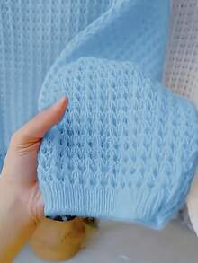 Suéter de cuello redondo de manga larga, de corte holgado y unicolor para mujer - Azul - Ver 5