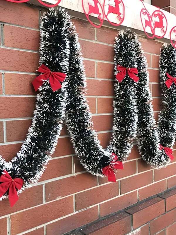 1pc 2m Long Dark Green & White Trim Christmas Snowflake Garland, Holiday Party Decor Streamer, Ceiling Hanging Christmas Streamer