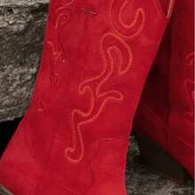 Women's Pointed Toe Mid-Calf Boots, Western Style Embroidery Thick Heel Boots,Women's Mid Calf Cowgirl Boots Cowboy Boots Pointed Toe Fashion Slip-On Chunky Heel Embroidery Stitched Western Boots - Màu Đỏ Sâu - Xem 4
