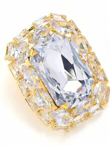 1 对银色几何水晶耳夹，派对时尚珠宝，适合正式活动的优雅耳环 - 金白 - 查看 4