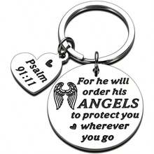 1pc Angel Wings Keychain, Stainless Steel Engraved Pendant, DIY Customized Key Chain, Backpack Decor Accessory, Best Friend Birthday Gift, Couple Exclusive Trinket Halloween Accessories Teachers Day