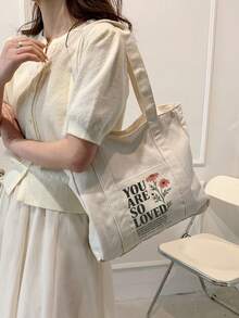 Stylish Semi-Circular Beige Printed Women's Handbag - Features Interior Pockets; Minimalist Style, Printed Shoulder Bag, Large Capacity Design - Multicolor - View 5