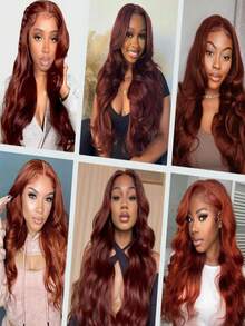Reddish Brown Body Wave Lace Front Wigs Human Hair 200 Density 13x4 HD Transparent Lace Frontal Wigs For Women Pre Plucked Bye Bye Knots Water Wave Human Hair Wig With Baby Hair 40inch - 棕色 - 查看 8