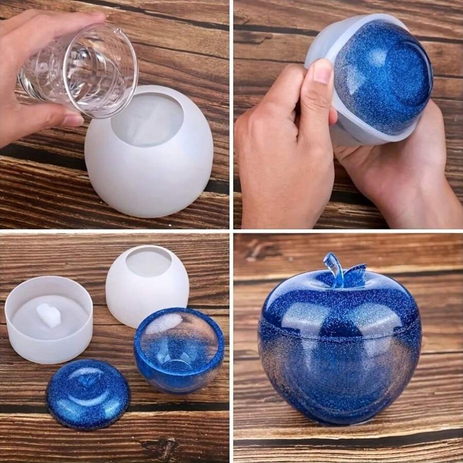 1 套耐用硅胶模具苹果形带盖,DIY 珠宝收纳盒容器,家居装饰 - 环氧树脂铸造,工艺必备 - 白色 - 查看 1