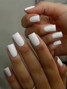 24pcs Long Almond Flower Pattern Full Cover Fake Nail Kit & 1pc Jelly Gel & 1pc Nail File Nail Supplies - trắng - Xem 1