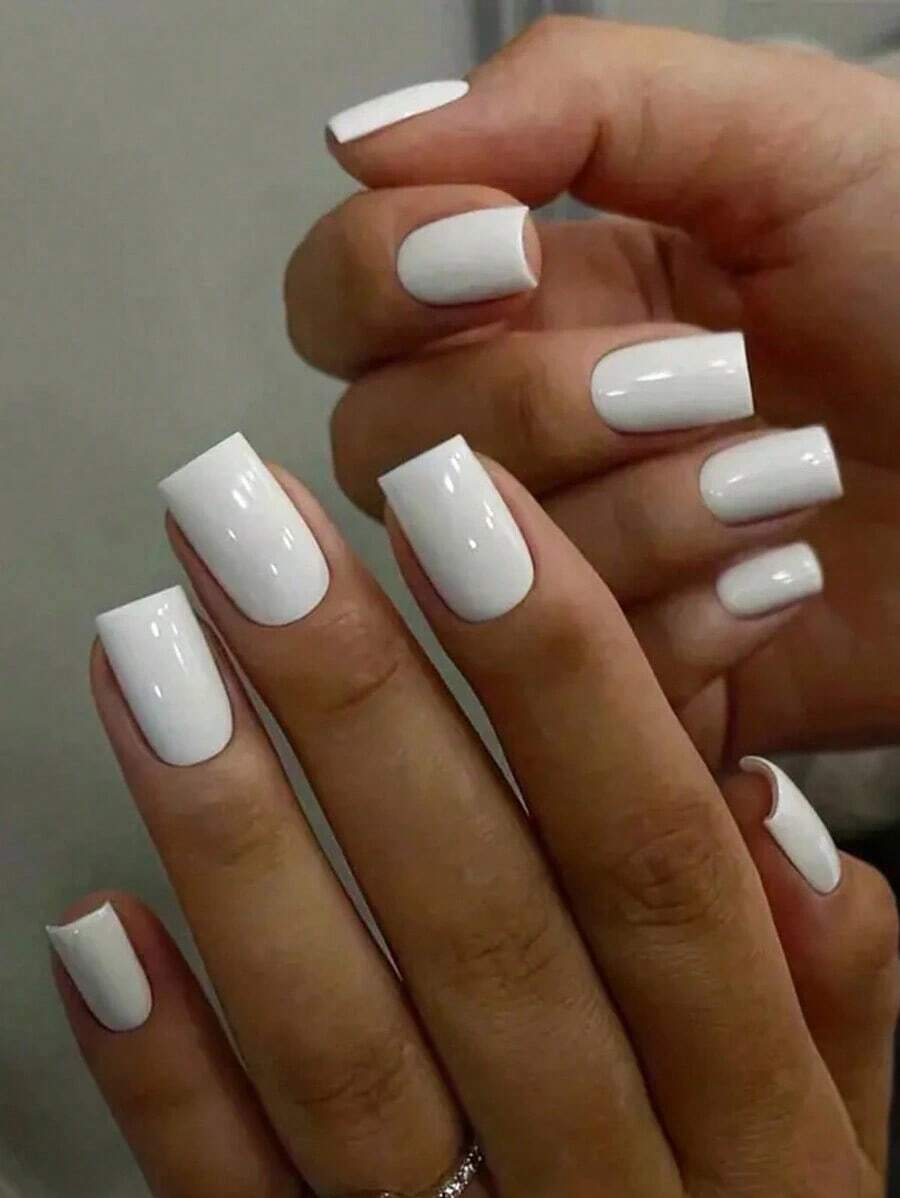 24pcs Long Almond Flower Pattern Full Cover Fake Nail Kit & 1pc Jelly Gel & 1pc Nail File Nail Supplies - trắng - Xem 1