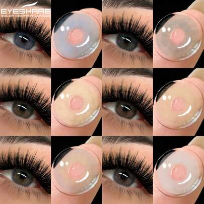  Eyeshare 1 对自然色隐形眼镜棕色隐形眼镜灰色美瞳学生眼妆外观 Pupilentes 蓝色眼睛镜片适合年度使用 14 毫米万圣节服装角色扮演