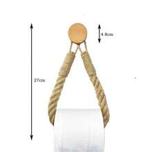 1pc Handmade Woven Wooden Rope Toilet Paper Holder & Towel Rack, No Drilling Required Bathroom Organizer Tissue Holder