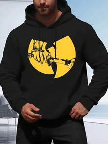 WuTang Clan Graphic Hoodie ,Men's Double-Sided Printed Casual And Comfortable Hoodie, Casual And Versatile Coat In Autumn And Winter(1 PC) - 黑色 - 查看 3