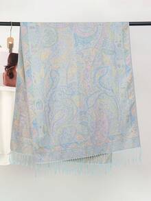 1 Khăn choàng tua rua Jacquard Boho dành cho nữ, khăn choàng dệt Paisley, khăn trùm đầu họa tiết đá Pashmina, dòng màu hồng, nhiều họa tiết thanh lịch, thích hợp làm quà tặng, thích hợp cho các buổi đi chơi hàng ngày vào mùa thu và mùa đông để mặc - Màu xanh nhạt - Xem 5