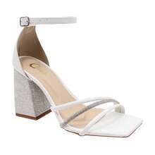 Women's Sandals, Block Heel, Rhinestone, Shiny, Straps, Billiards, Party, Wedding - White - View 6