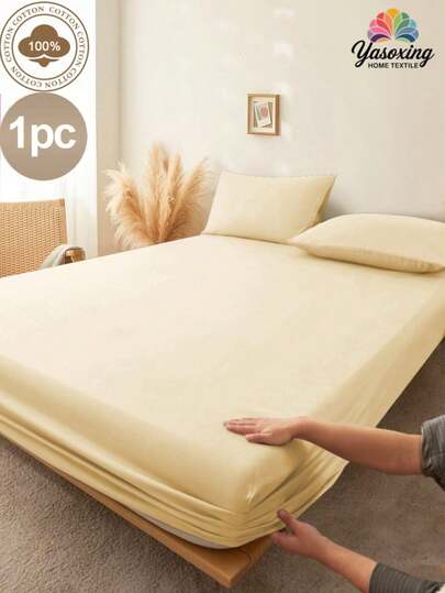 1件装100%纯棉米色床笠，深口袋设计，纯色柔软透气，四季皆宜，可作卧室床垫保护套、床垫罩、床单，柔软透气，适用于各种尺寸的床——单人床、双人床、特大号床、大号床。深口袋设计，最大可达11.8英寸（约30厘米），也可作床罩、床单、学生宿舍床品。