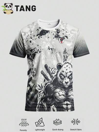 Panda Samurai Design Men's Soccer Sweatshirt & Crew Neck Comfortable Sports Top, Suitable For Soccer Match, Training, Casual And Holiday Wear, Gift