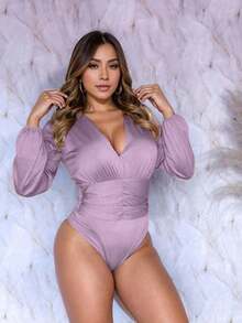 Long Sleeve Bodysuit With Abdomen Detail - Baby Lilacs - View 1