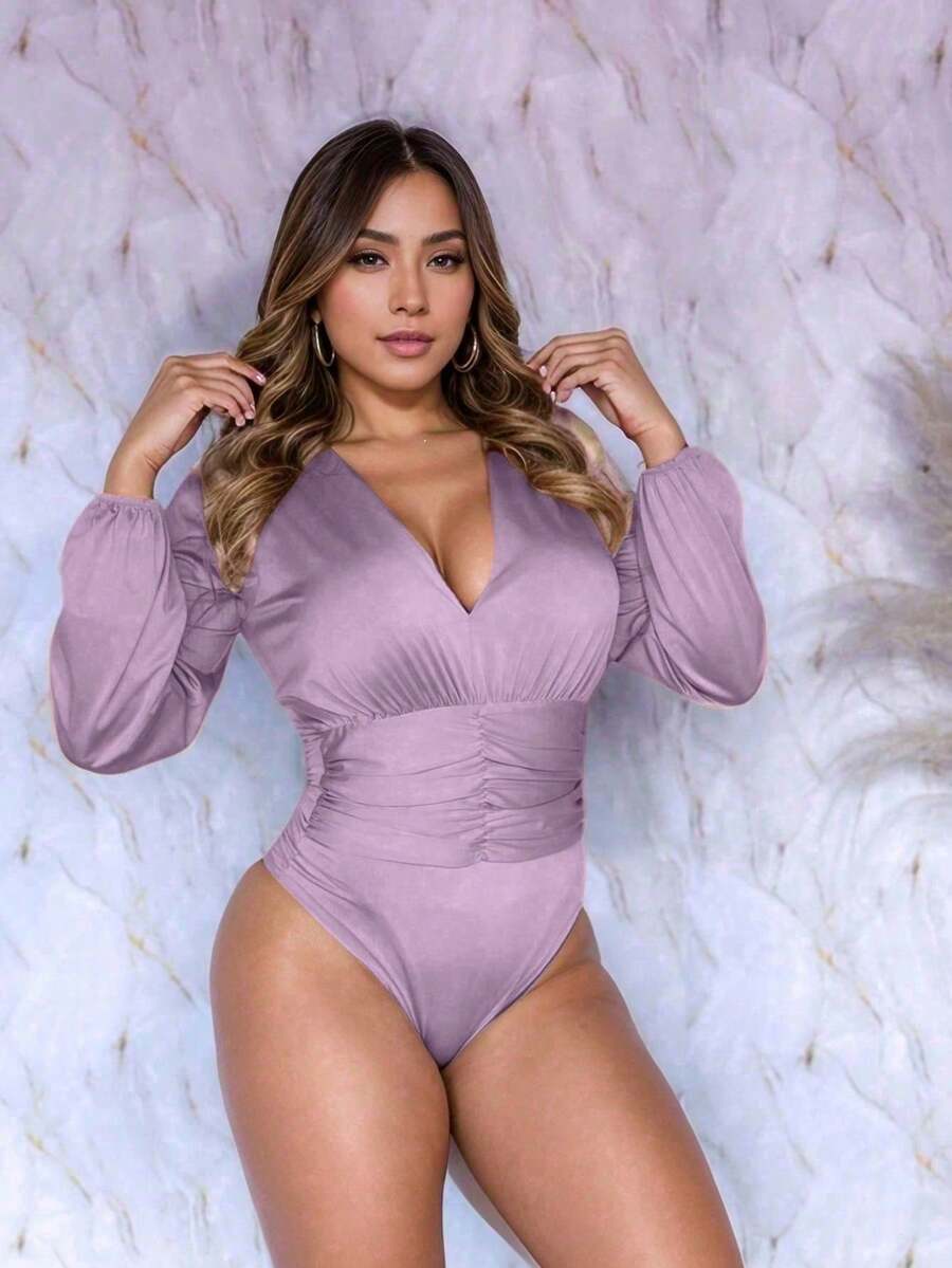 Long Sleeve Bodysuit With Abdomen Detail - Baby Lilacs - View 1