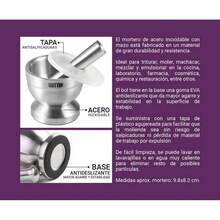 DISTRIBUX Mortero de acero inoxidable con tapa antisalpicaduras translúcida – 250 ml | Para moler especias, hierbas, semillas, ajo, jengibre y píldoras  ✅ Entrega de 1-3 días - Plateado - Ver 4