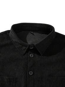 Men Long Sleeve Corduroy Old Money Shacket, Fall - Black - View 5