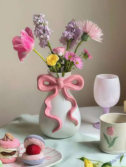 1pc able Ceramic Vase Bow Girl Home Vase, Romantic Wedding ation Shaped Graduation Birthday Holiday Girlfriend/Boyfriend Room Flower Glass view 8