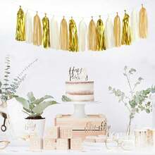 Sage-Green Pink-Gold Party-Decorations Tassel Garland - 20pcs Bachelorette Engagement Baby Bridal Shower Tassels Streamers Rustic Wedding Jungle Birthday Party Spring Decor -236620 - 白金香檳色 - 查看 3