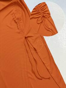 ChicMe Sleeveless Ribbed Bodycon Dress With Drawstring Side Slit Ruched Hem Casual Dress U Neck Basic Tank Dress For Daily Date Party - Burnt Orange - View 6