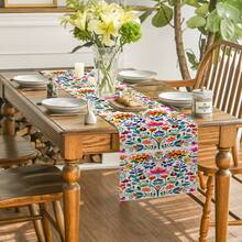 1/4pcs/10pcs Floral Pattern Table Runner & Placemat Set, Mexican Day Of The Dead Atmosphere Festival Table Decor Fabric Flags, Decorations, Gift Table Runner & Placemat Set Suitable For Indoor And Outdoor Celebrations, Seasonal Party Supplies, Kitchen Dining Table Decor, Party Table Decor, Home Room Decor Table Flags, Restaurant Decor Tablecloth