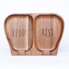 1 pieza Reposaespátulas de madera de acacia para la encimera de la cocina, reposaespátulas doble para la estufa, soporte para utensilios como espátulas, cucharones, batidores, pinzas, decoración de cocina de estilo granja