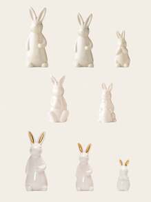 1pc White Ceramic Rabbit Figurine, Suitable For Desk, Home Decor, Office, Bookshelf, TV Stand, Available In Multiple Sizes - White - View 12