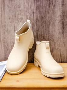 男士低帮防水雨靴，防滑短筒钓鱼水鞋，低帮防水鞋，男女学生青少年适用，橡胶靴 - 米色 - 查看 8