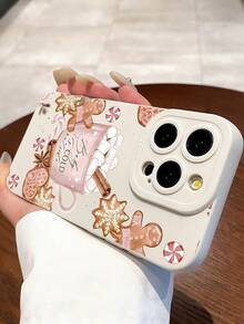 1pc Winter Gingerbread Man Graphic Ivory White Full Body Shockproof Phone Case Compatible With IPhone 15/14/13/12/11 Waterproof Anti-Fall Scratch Resistant