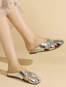 New Elegant Girl's Breathable Slip-On Mule Sandals, Versatile & Fashionable - Silver - View 3