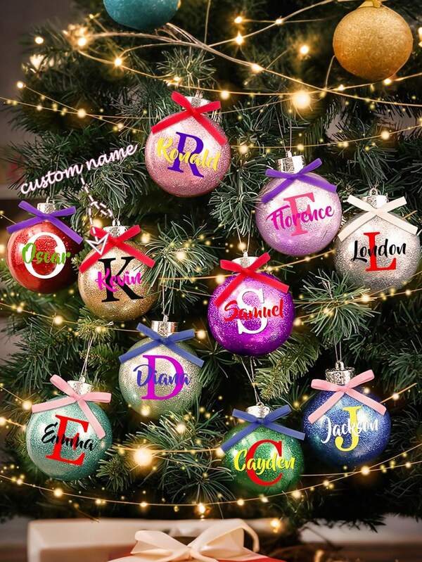 Personalized Custom Christmas Ornaments - Name & Monogram Ball Ornaments, Glitter Christmas Decor Gifts,Home & Living,Haunt Your Home, Autumn Home Refresh, Xmas Decoration