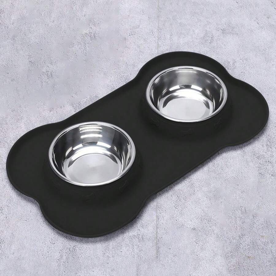 1 件不锈钢双碗防溢宠物食物和水碗，带碗架，小号/大号
