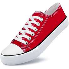 Haifago Low Top Red Lace Up Casual Canvas Sneakers For Women, Comfortable Lightweight Classic Fashion Sneakers Popular 2025,Tennis Shoes,Suitable For Daily Wear, Indoor, Outdoor, Work,Red Shoes,Christmas Shoes - 紅色 - 查看 3